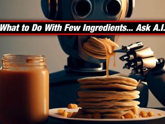 A Robot Eating Chocolate Orange Protein Pancakes with Peanut Butter